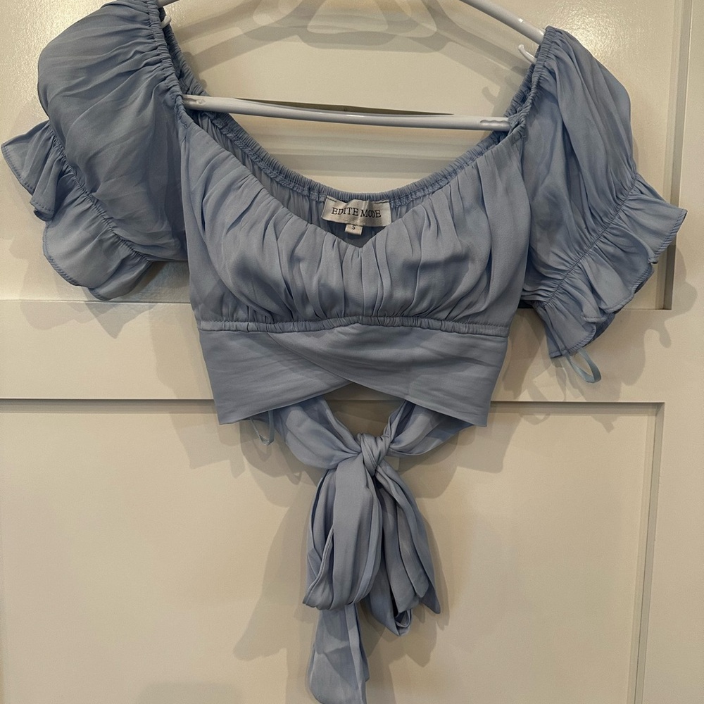 Kendall & Kylie Blue Ruffle Tie-Front Blouse